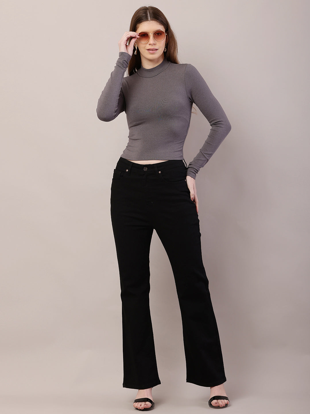 Women Full Sleeve Grey Sweater