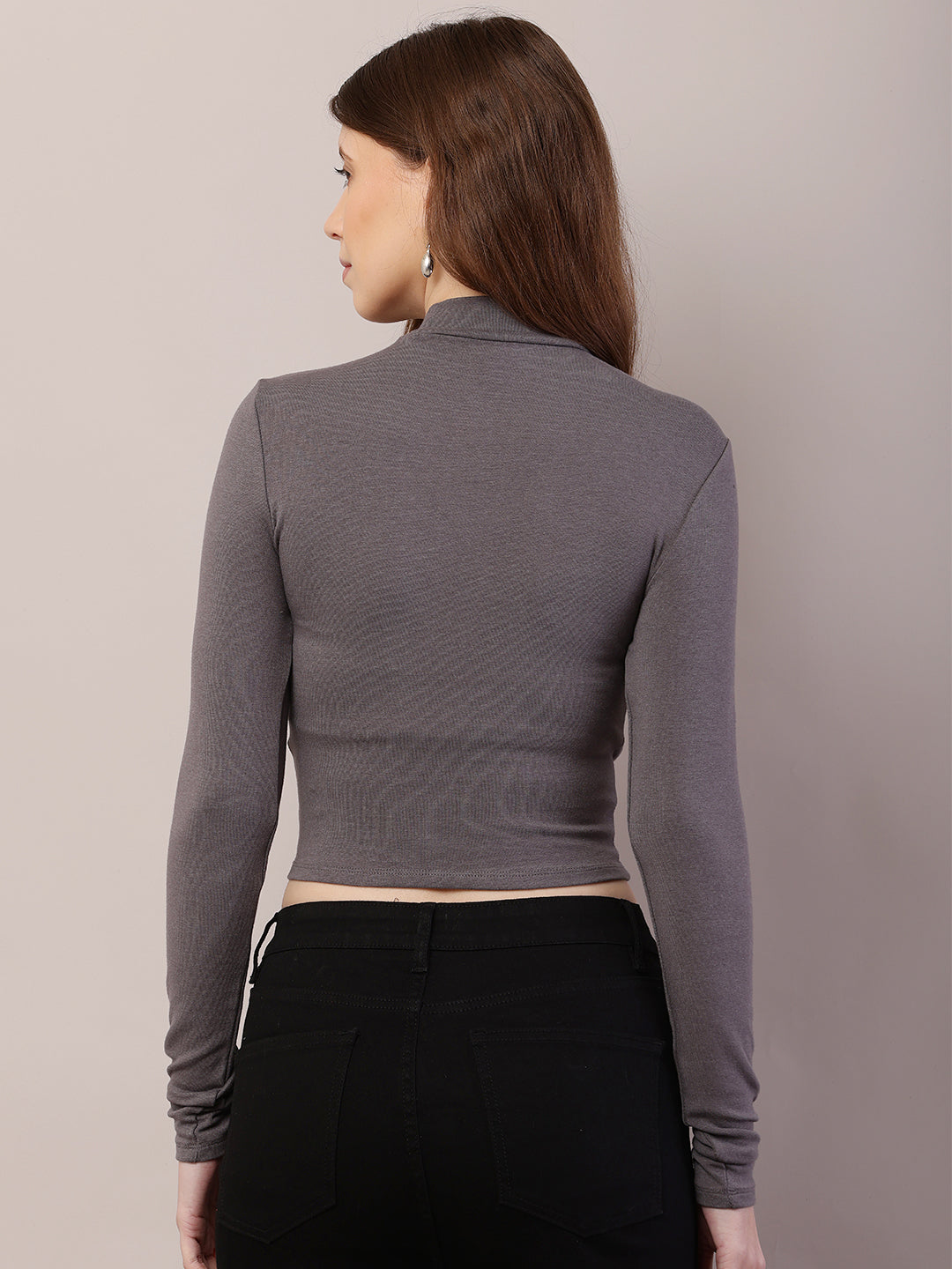 Women Full Sleeve Grey Sweater
