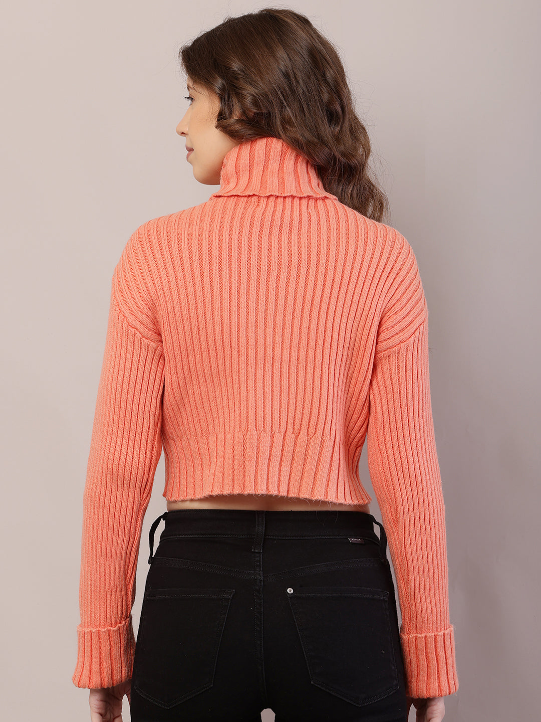 Women Ribbed Light Orange Sweater