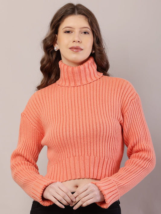 Women Ribbed Light Orange Sweater
