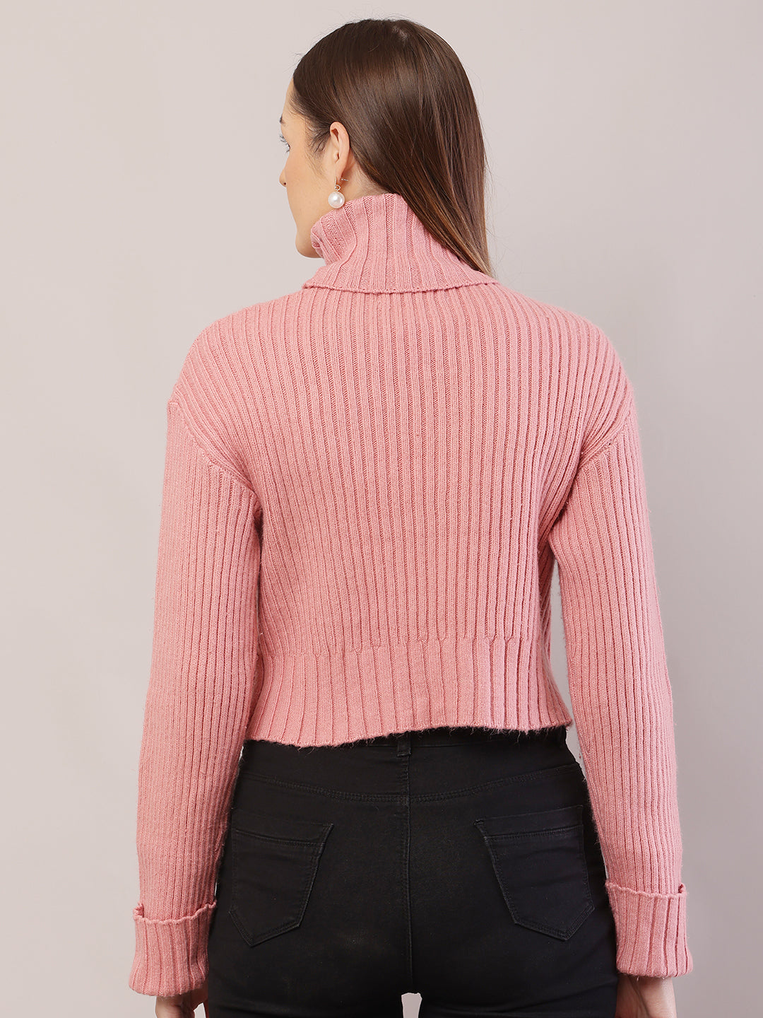 Women Ribbed Peach Sweater