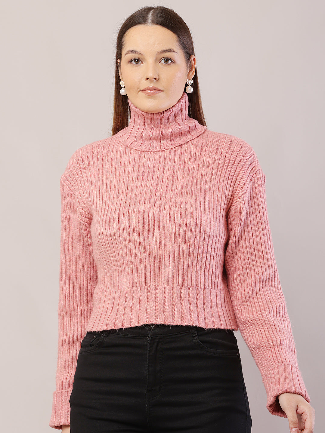 Women Ribbed Peach Sweater
