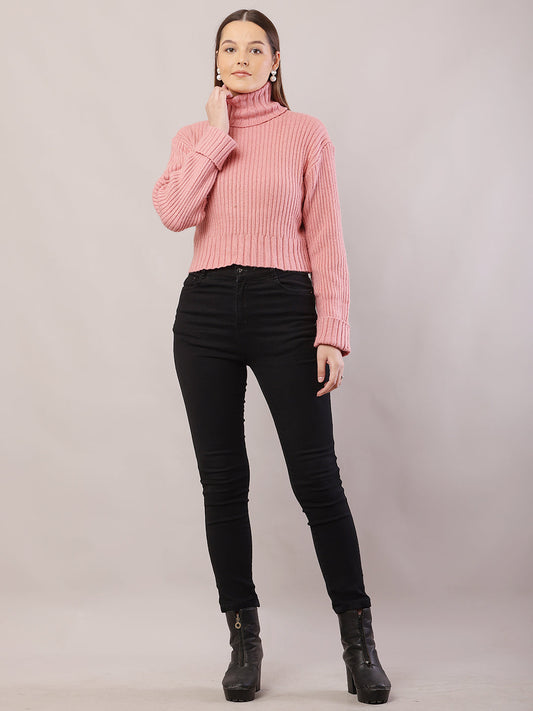 Women Ribbed Peach Sweater