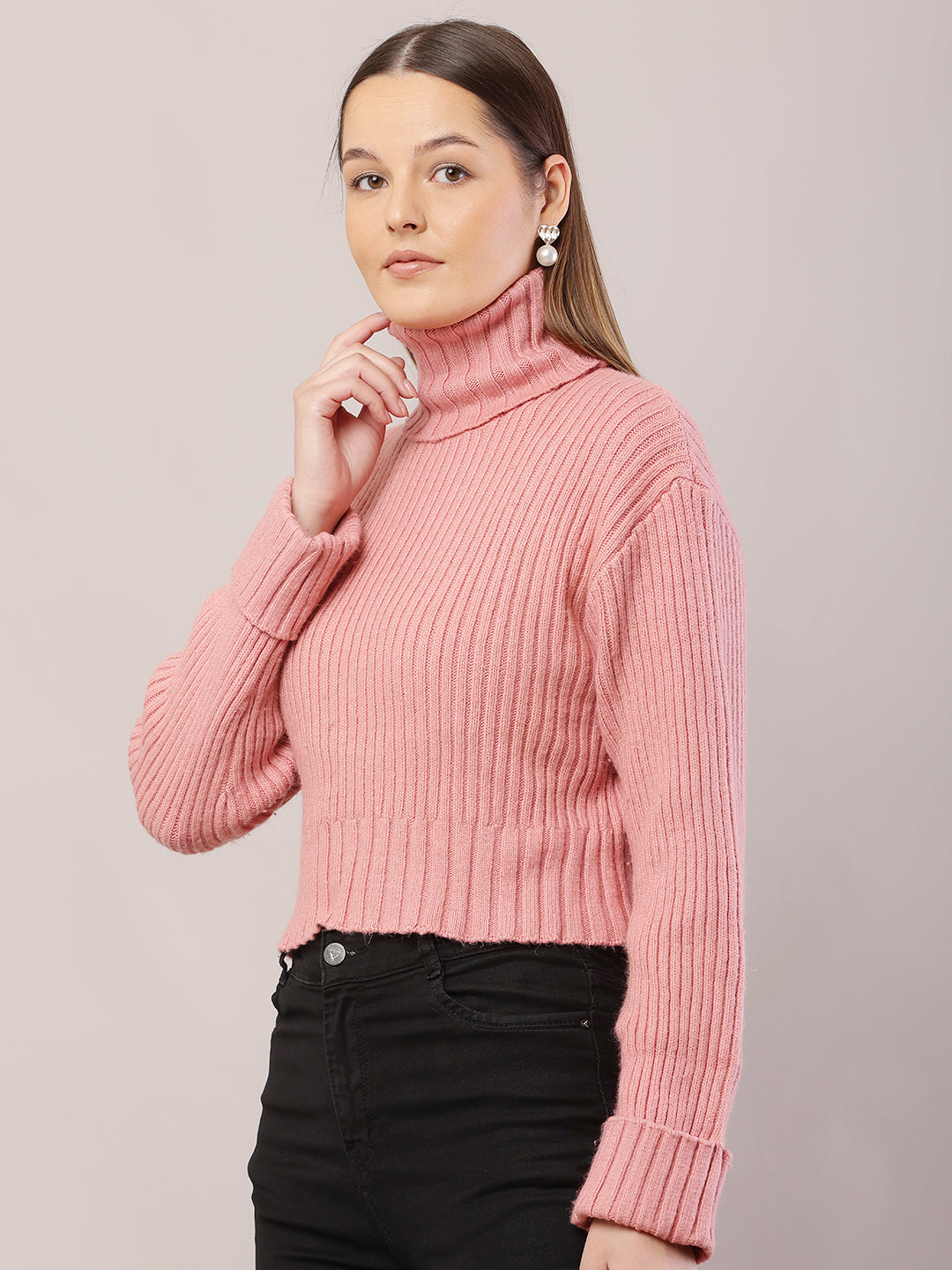Women Ribbed Peach Sweater
