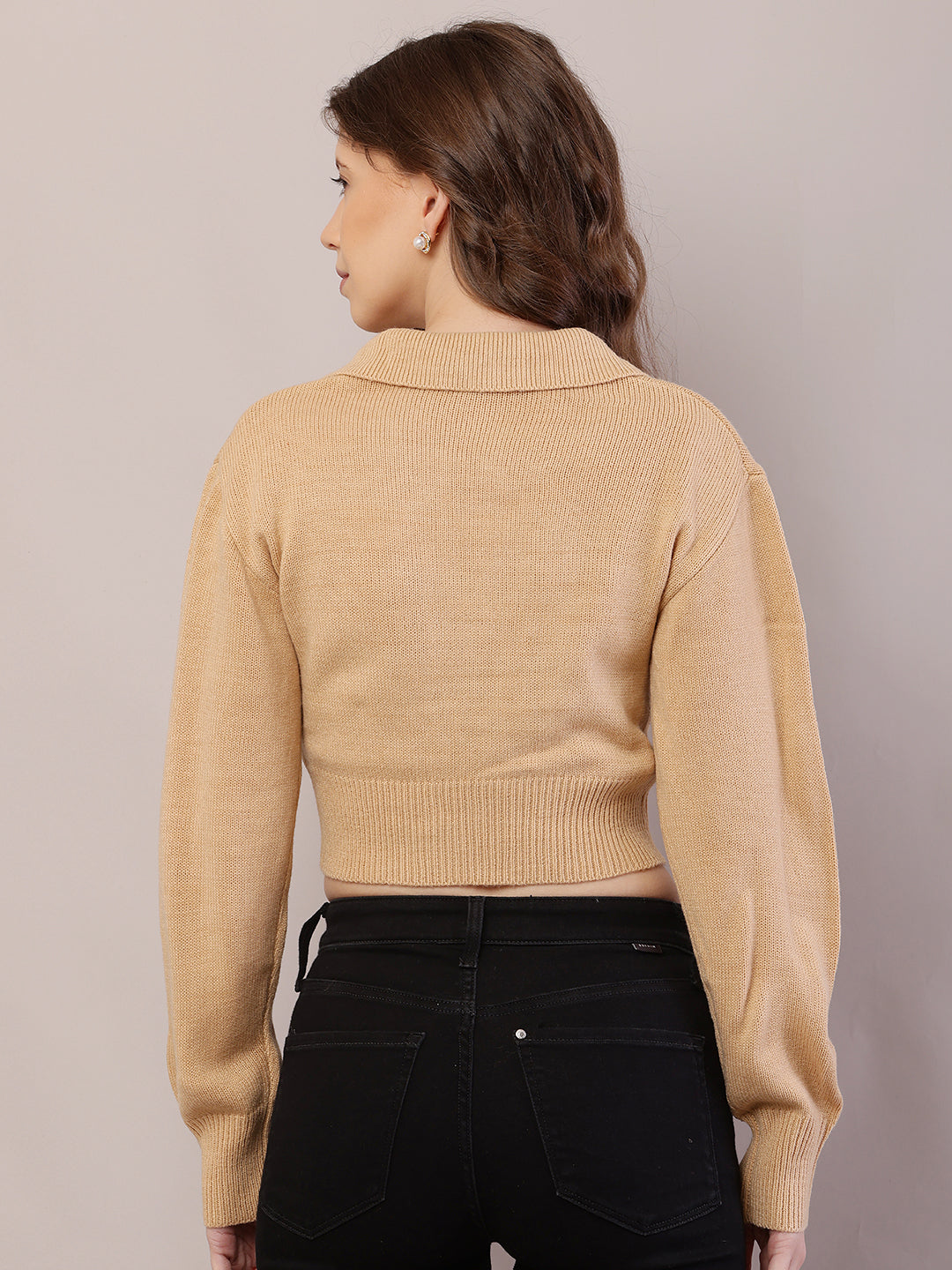 Women Ribbed Light Brown Sweater