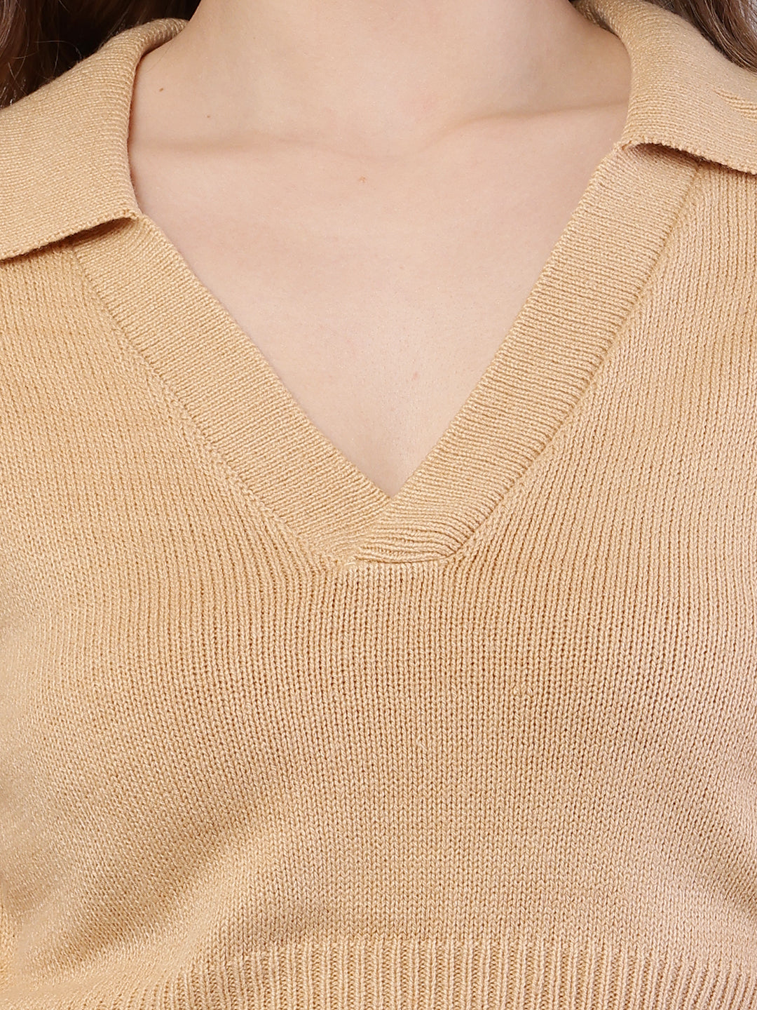 Women Ribbed Light Brown Sweater
