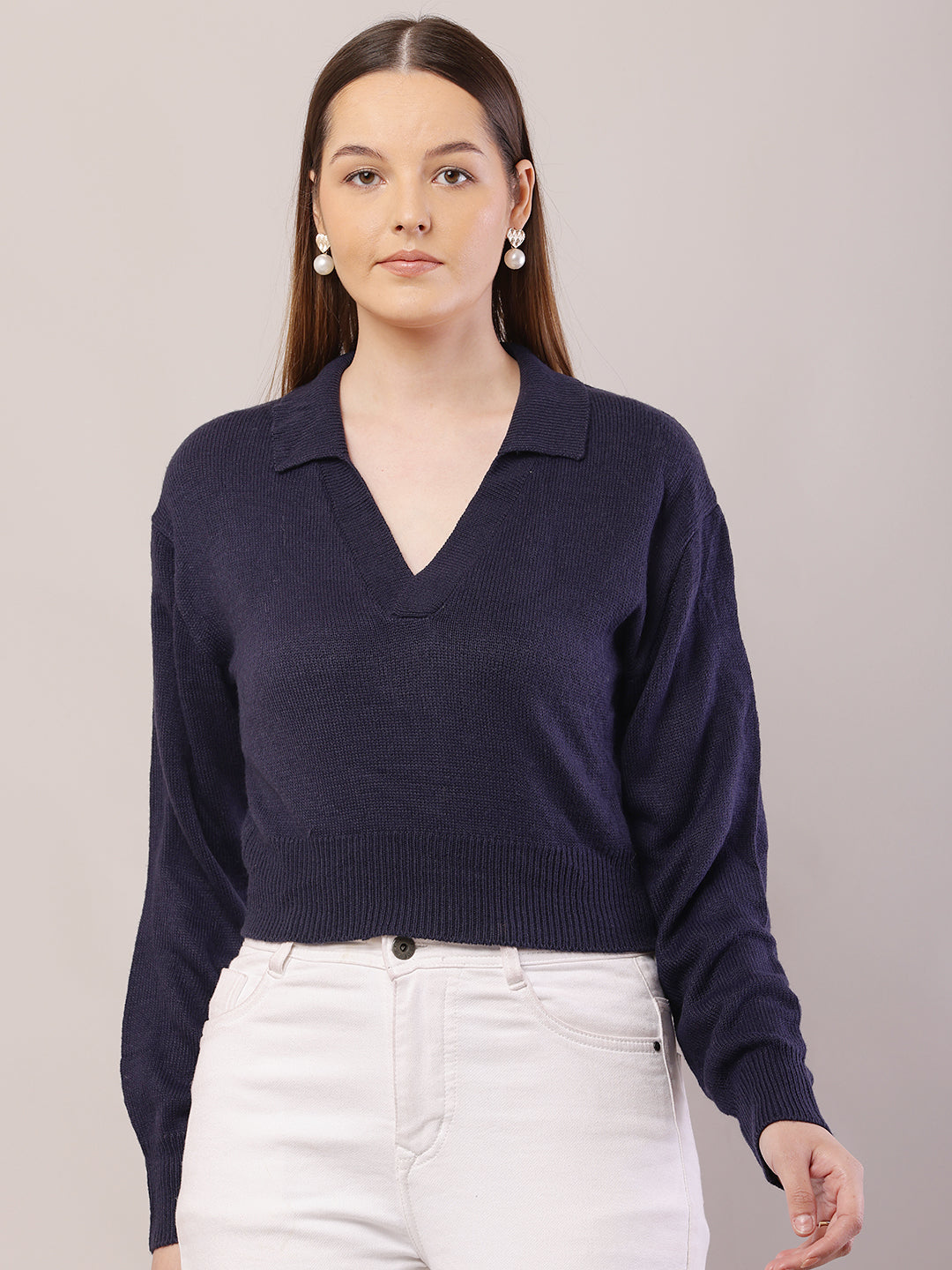 Women Ribbed Dark Blue Sweater