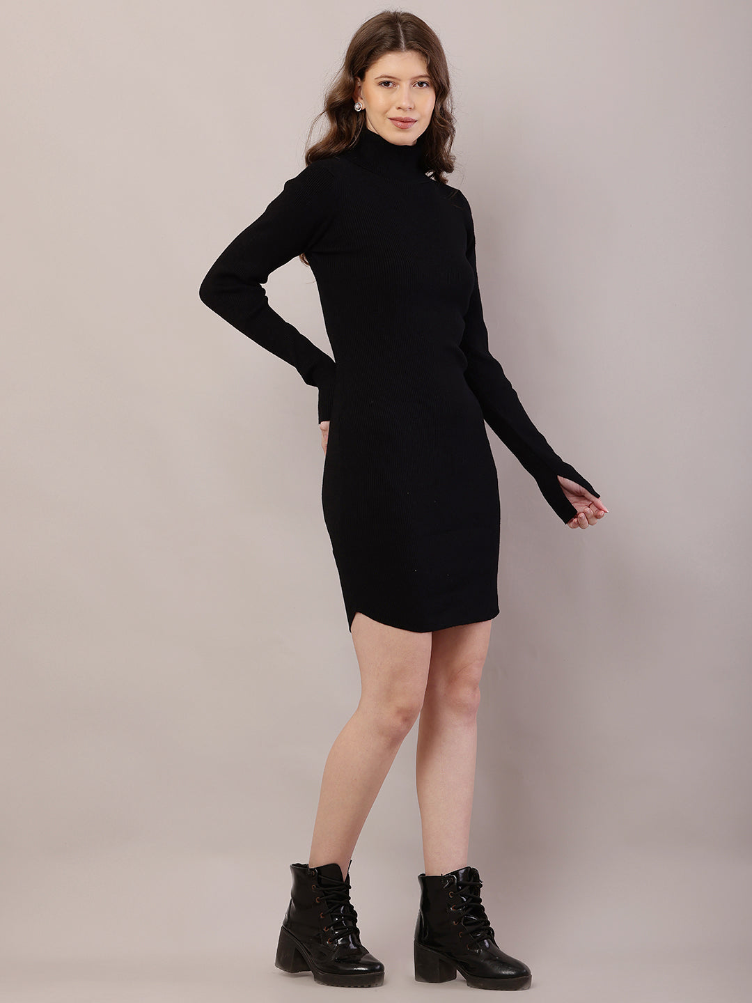 Women  Ribbed Black Bodycon Dress
