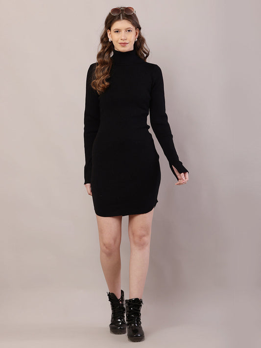 Women  Ribbed Black Bodycon Dress