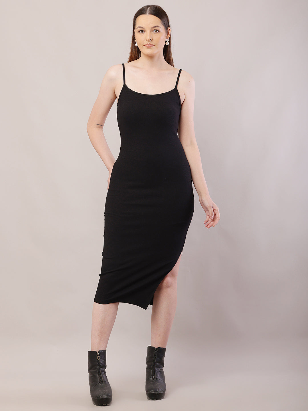 Women  Black Shoulder Strap Bodycon Dress