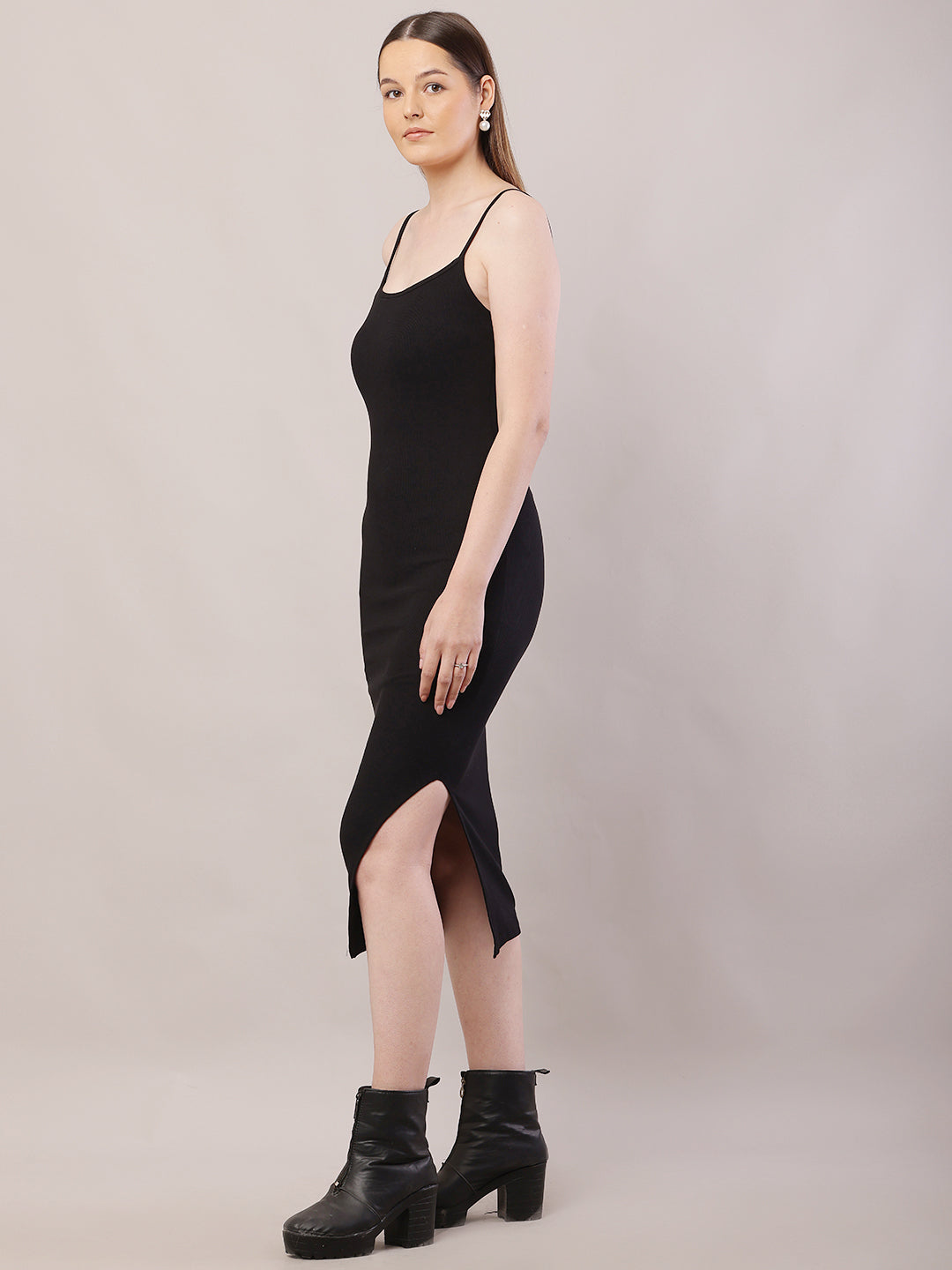 Women  Black Shoulder Strap Bodycon Dress