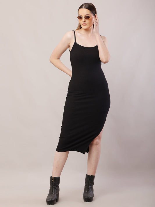 Women  Black Shoulder Strap Bodycon Dress