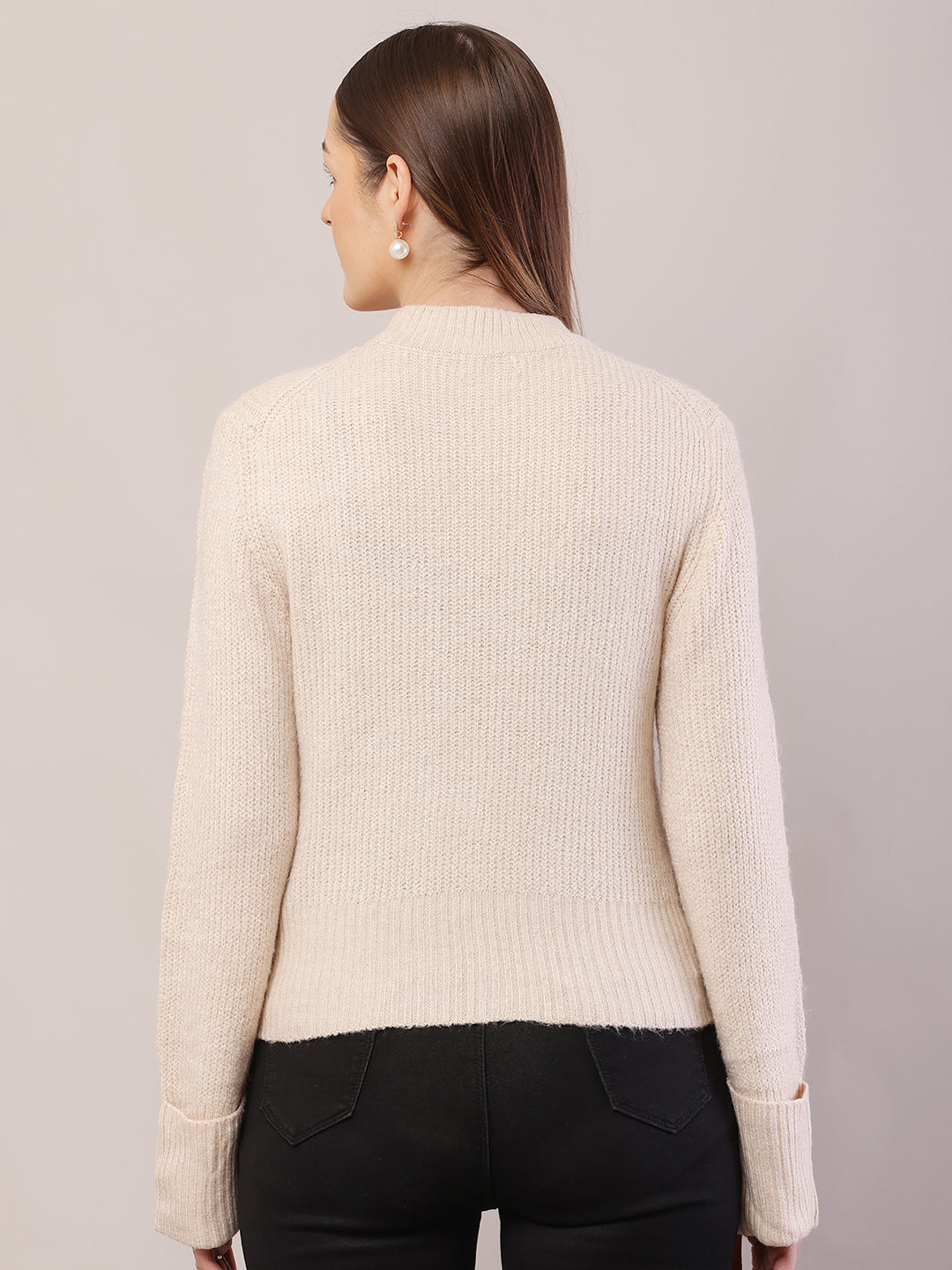 Women Crew-Neck Cream Sweater