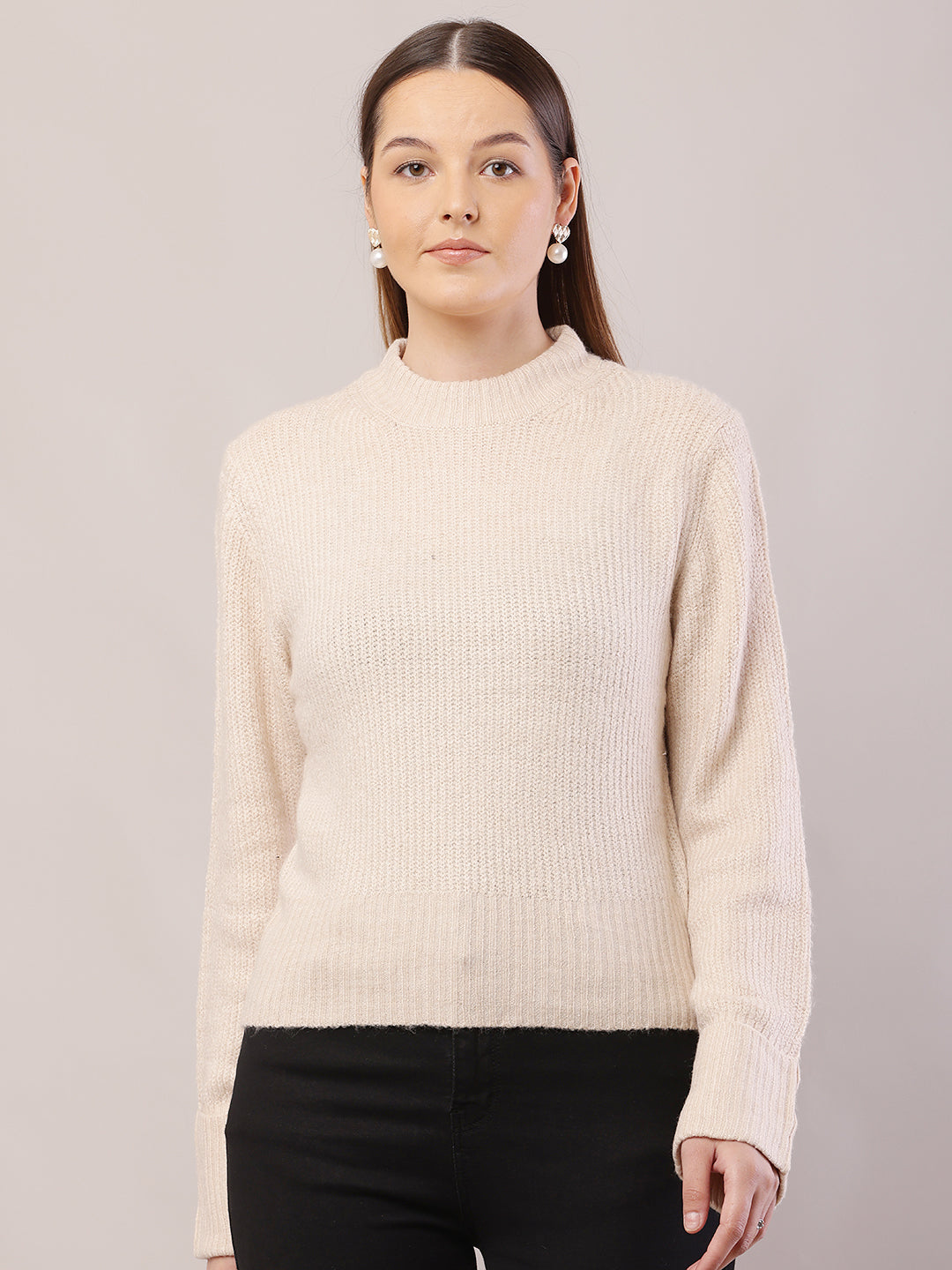 Women Crew-Neck Cream Sweater