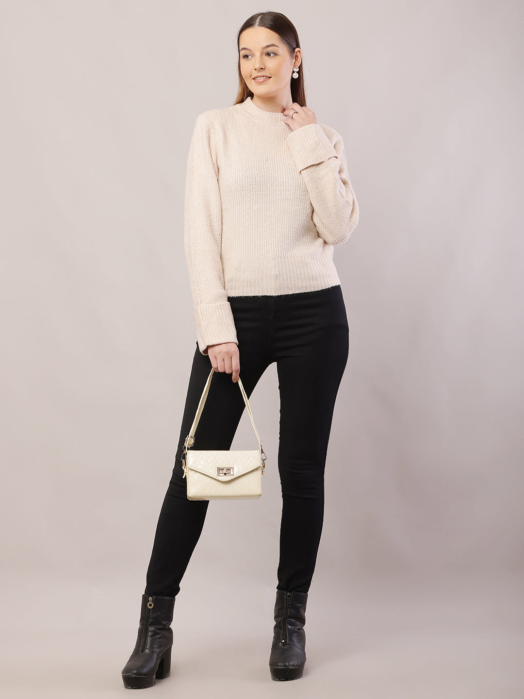 Women Crew-Neck Cream Sweater