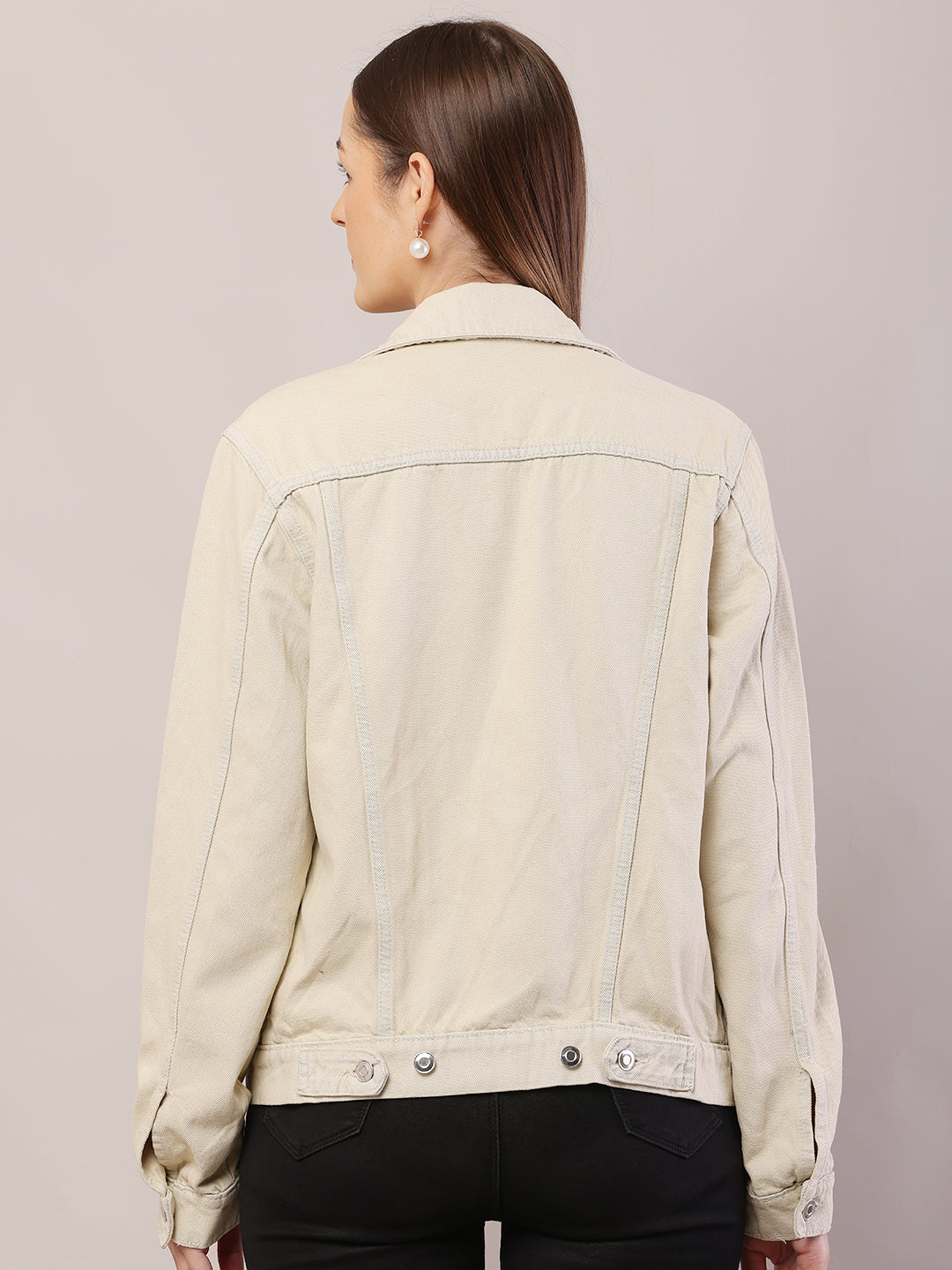 Women Shirt Collar Light Beige Jacket