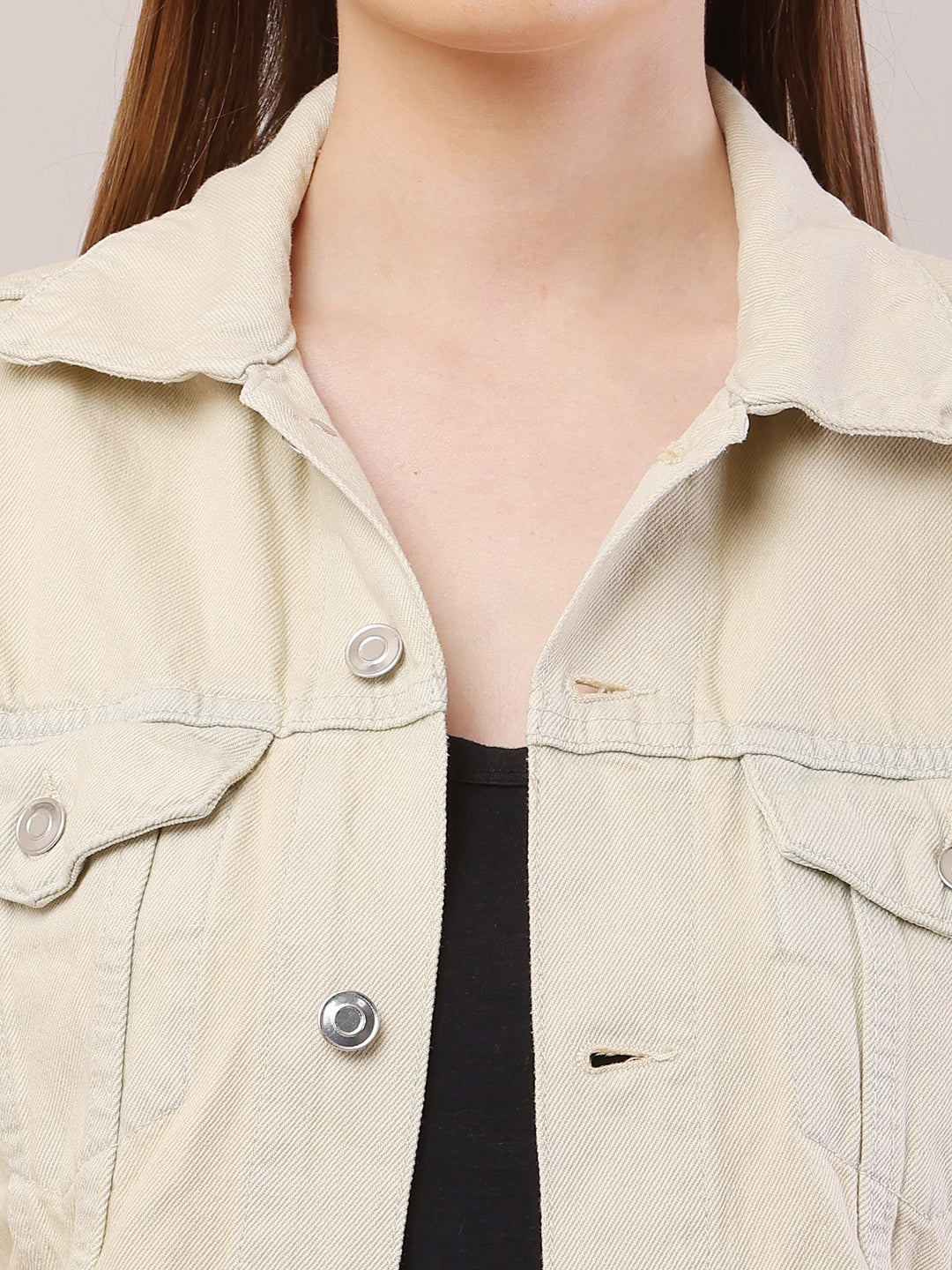 Women Shirt Collar Light Beige Jacket
