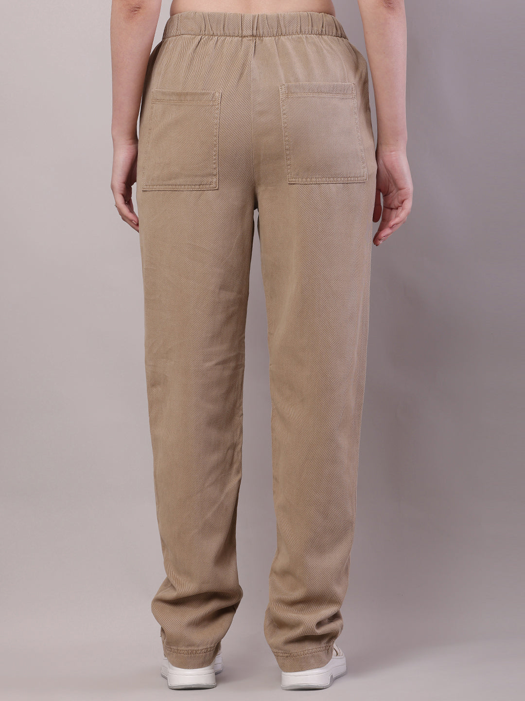 Women Brown Cotton Elastic Drawstring Trouser