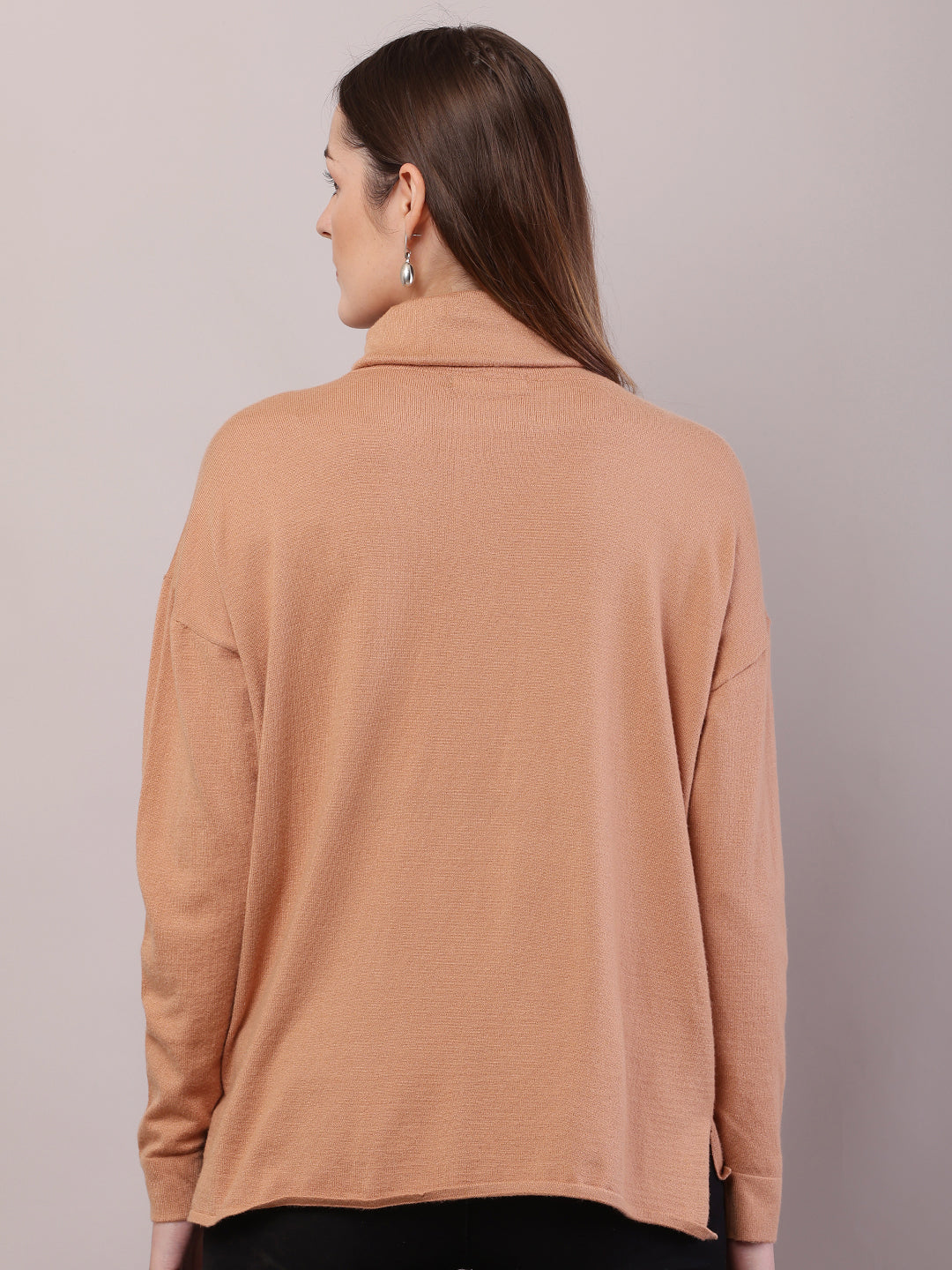 Women Brown Viscose Full Sleeve High-Neck Sweater