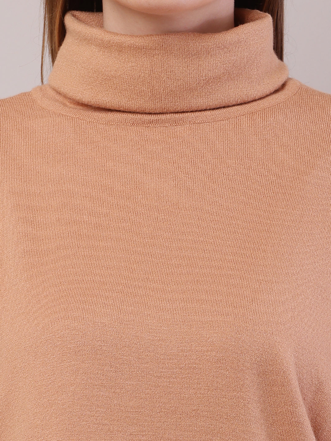 Women Brown Viscose Full Sleeve High-Neck Sweater