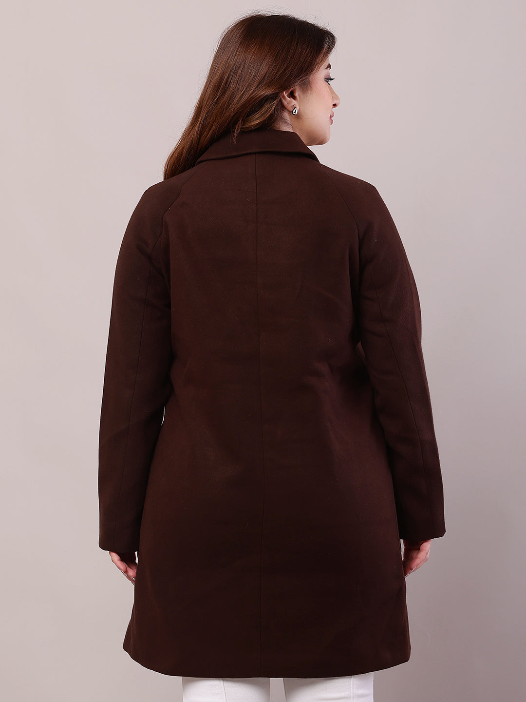 Women Brown Polyester Lapel Collar Trench Coat