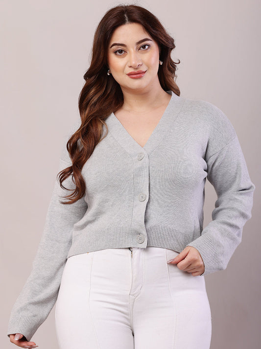 Women Light Grey Viscose Full Sleeve Cardigan