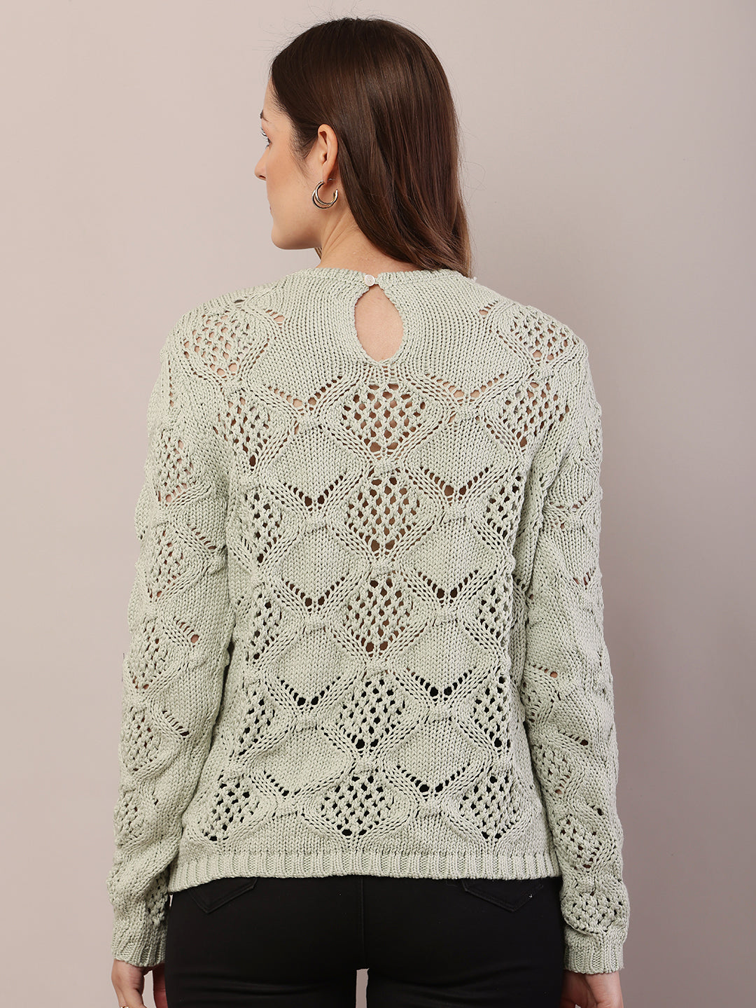 Women light green cotton full sleeve sweater