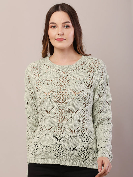 Women light green cotton full sleeve sweater