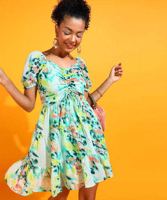 Multi Knee Length Floral Dress