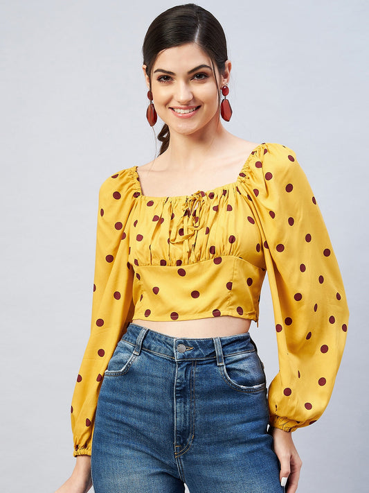 Women Square Neck Polka Dots Top