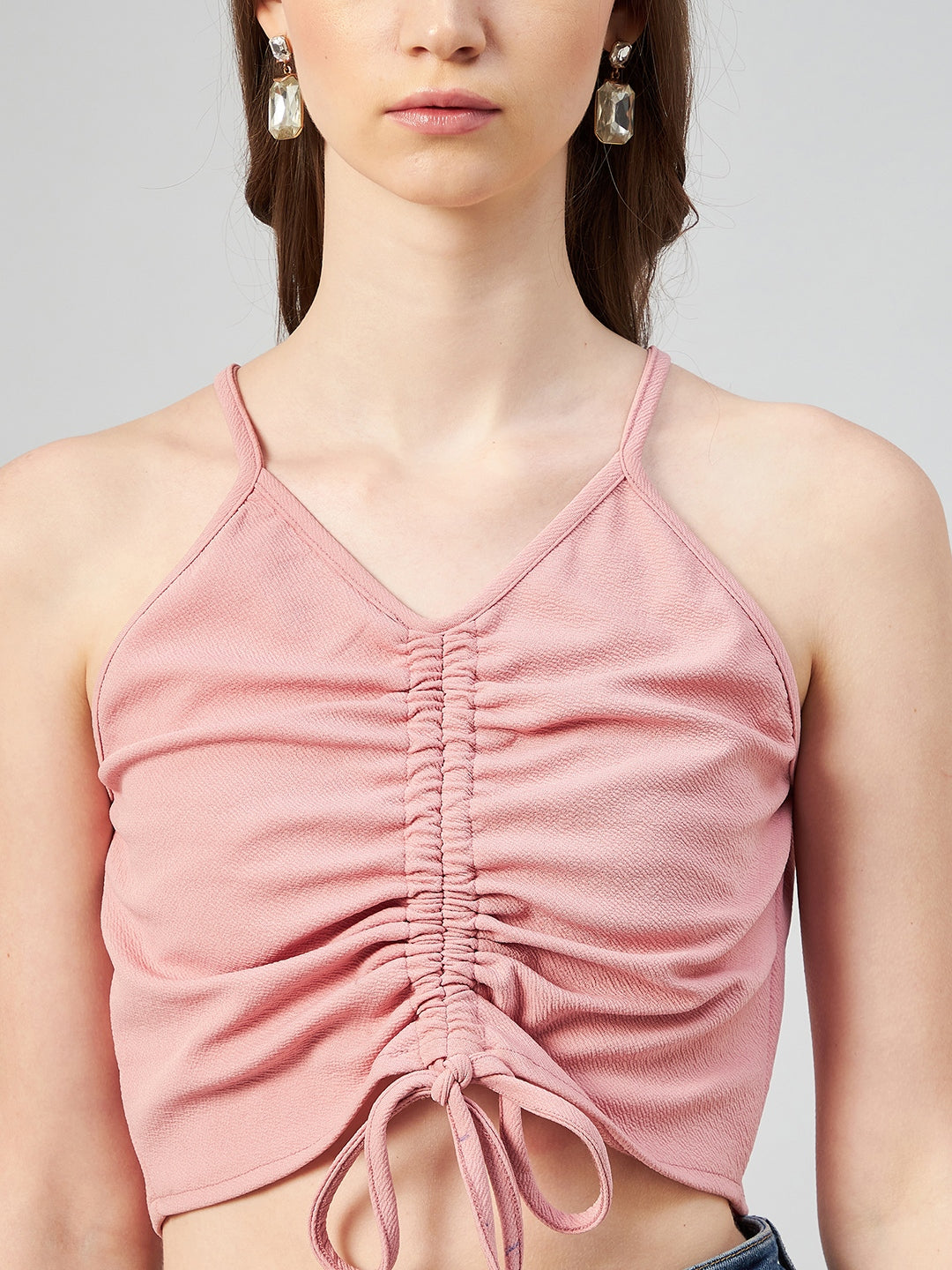 Women Peach V-Neck Fitted Top