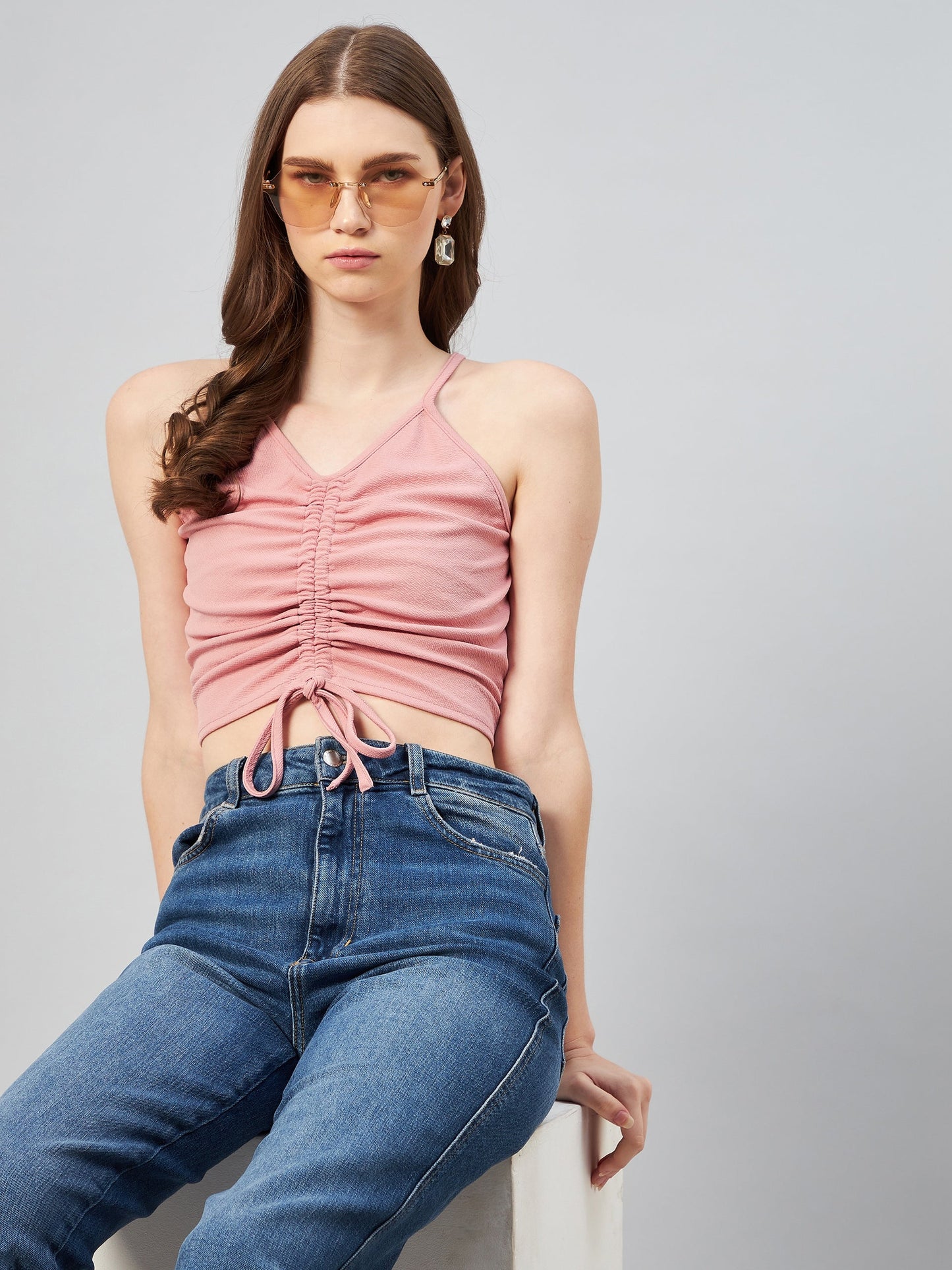 Women Peach V-Neck Fitted Top