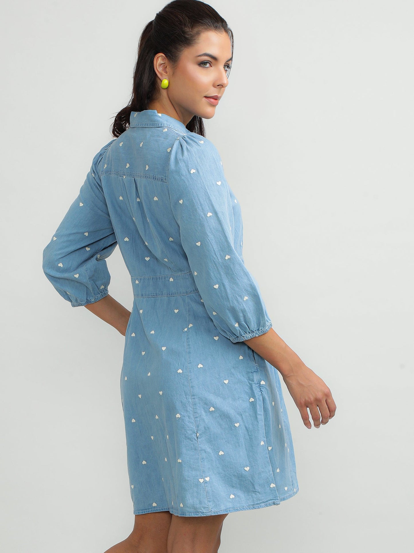 Women Cotton Blue Smart Dress