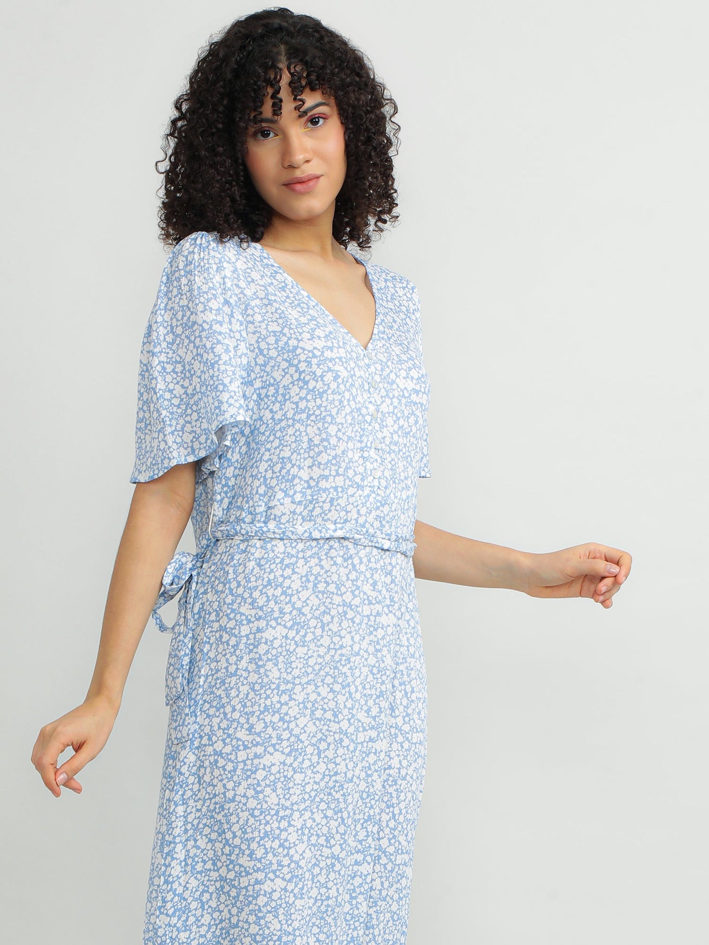 Women Viscose Blue Flowy Dress