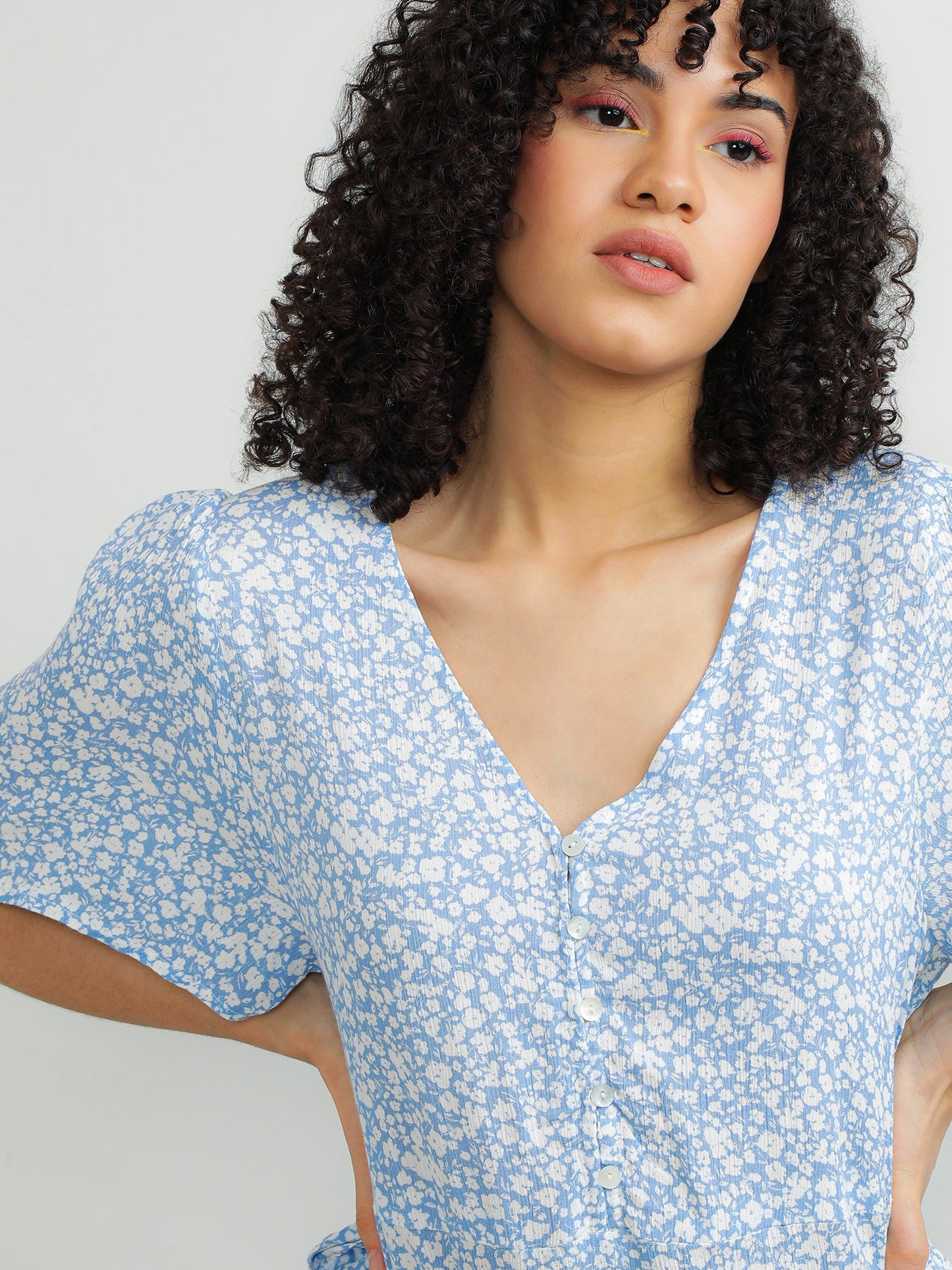 Women Viscose Blue Flowy Dress