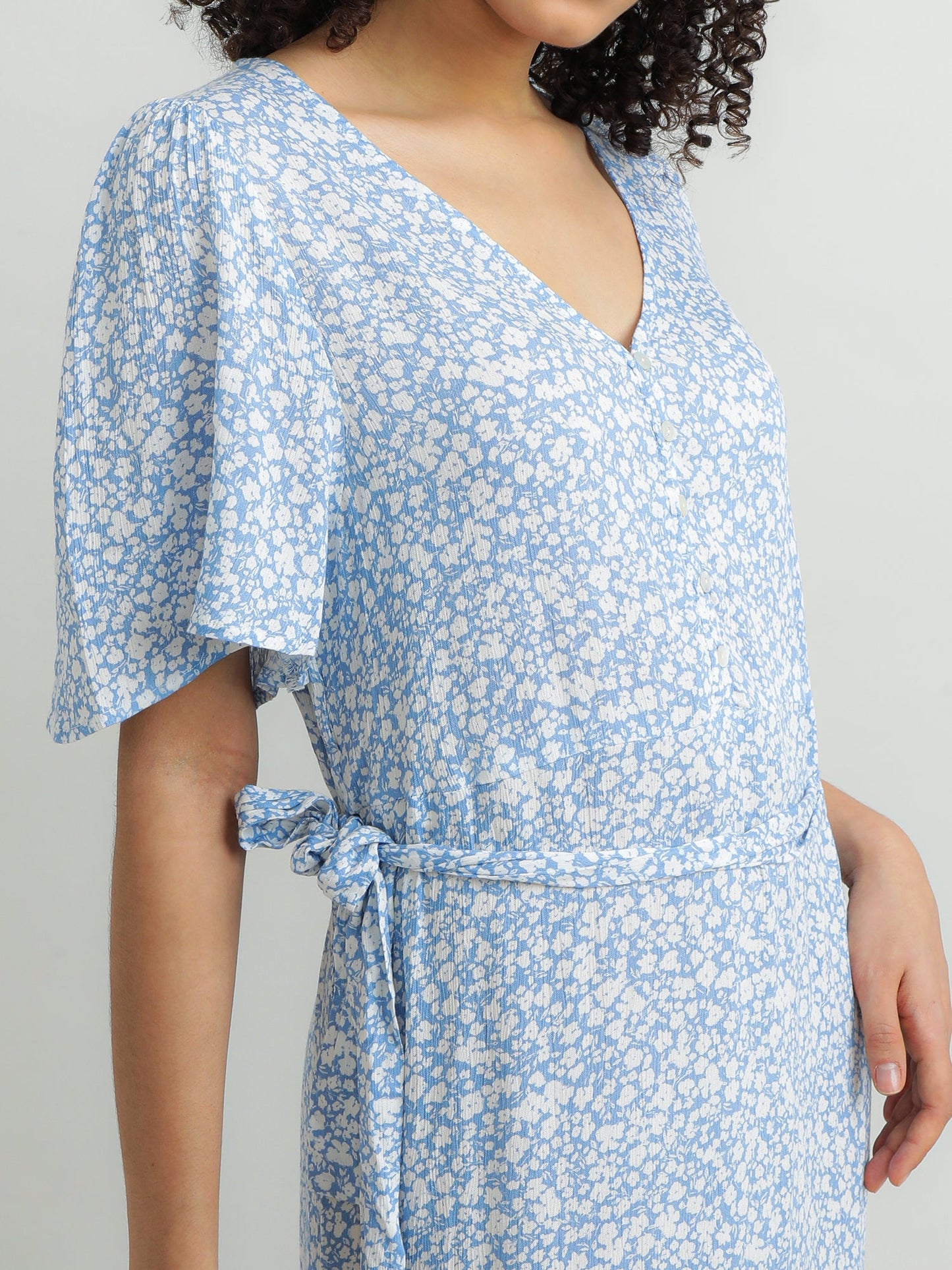 Women Viscose Blue Flowy Dress