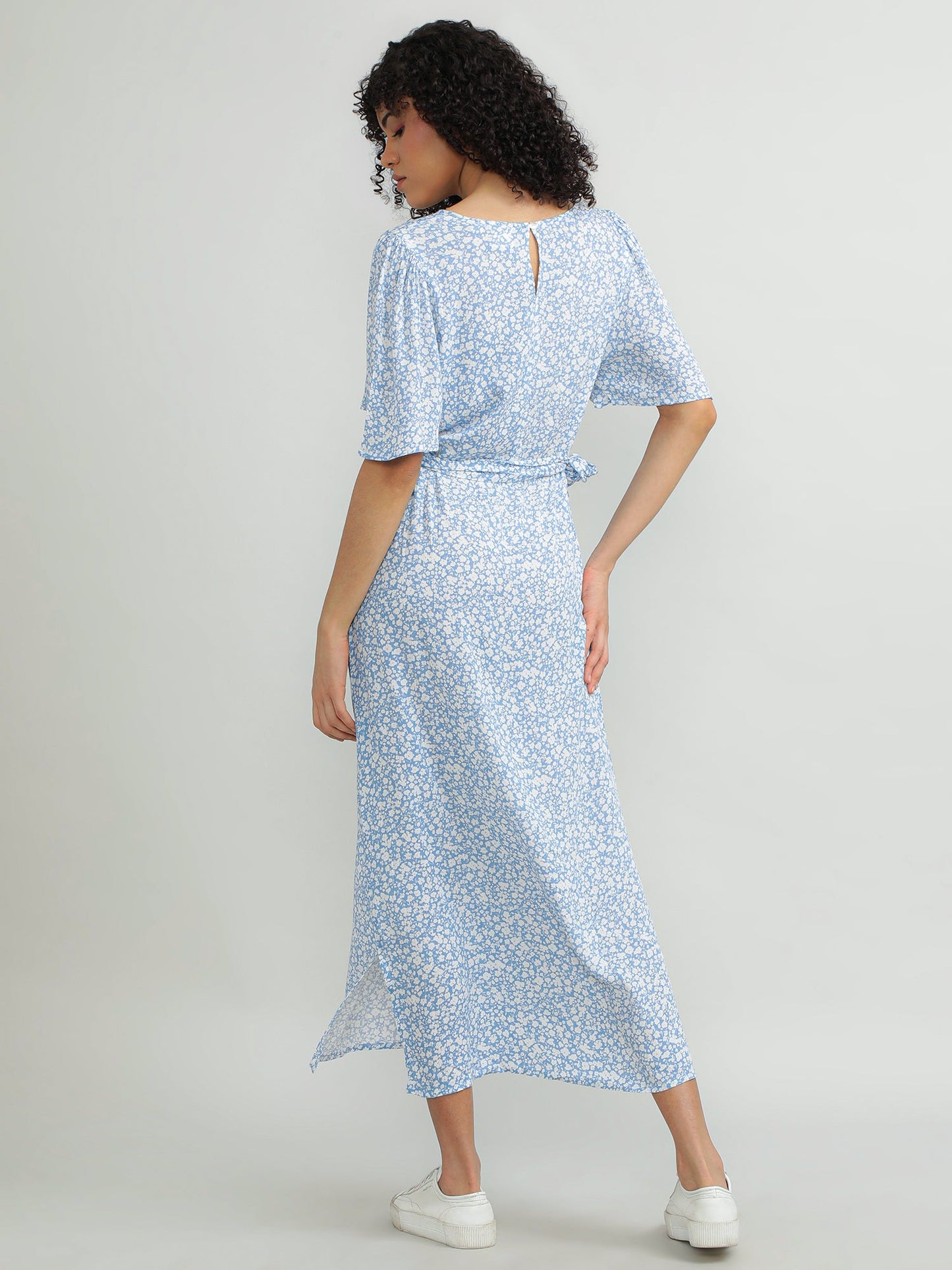 Women Viscose Blue Flowy Dress