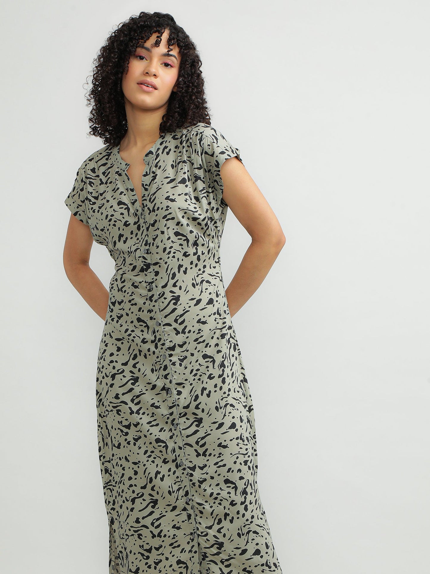 Women Viscose Olive Breezy Dress