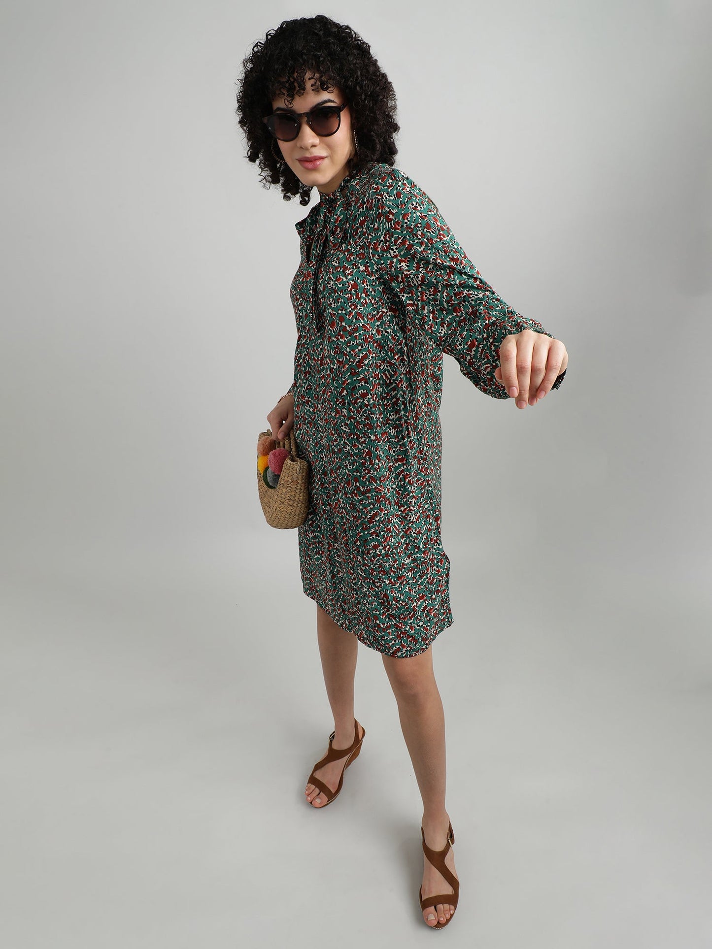 Women Viscose Green Breezy Dress