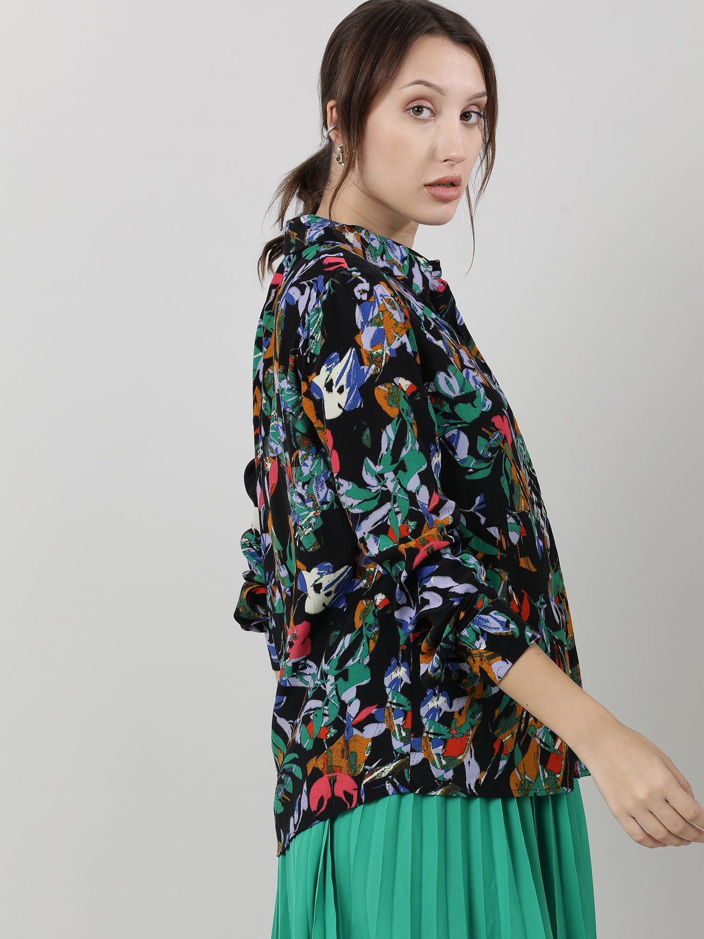 Women Viscose Black Printed Shirt