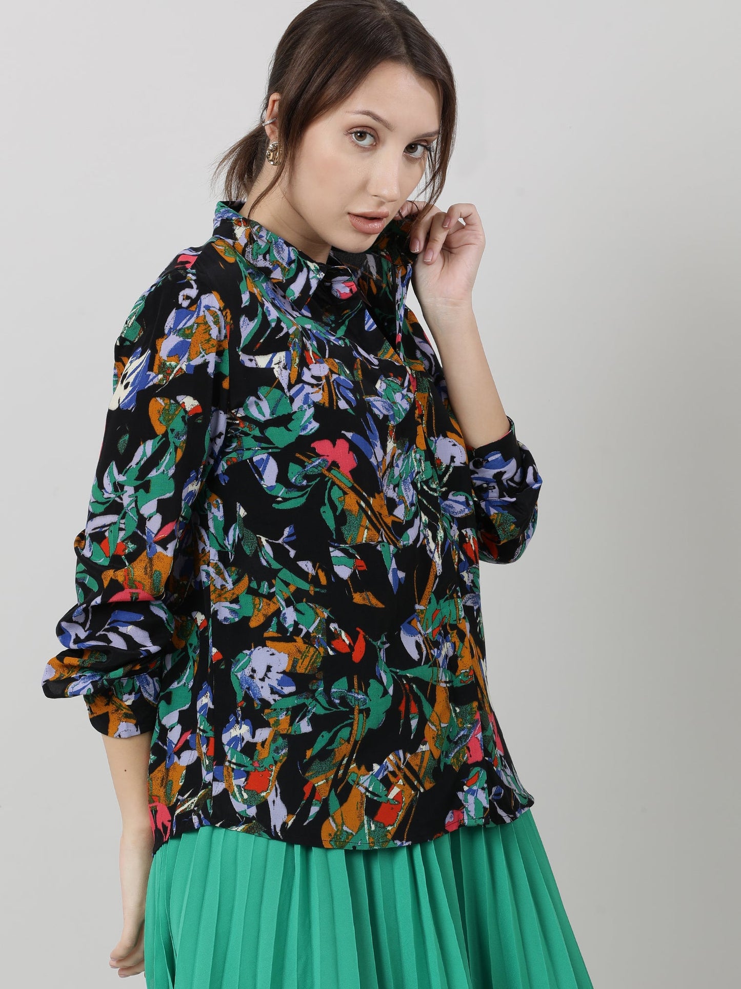 Women Viscose Black Printed Shirt