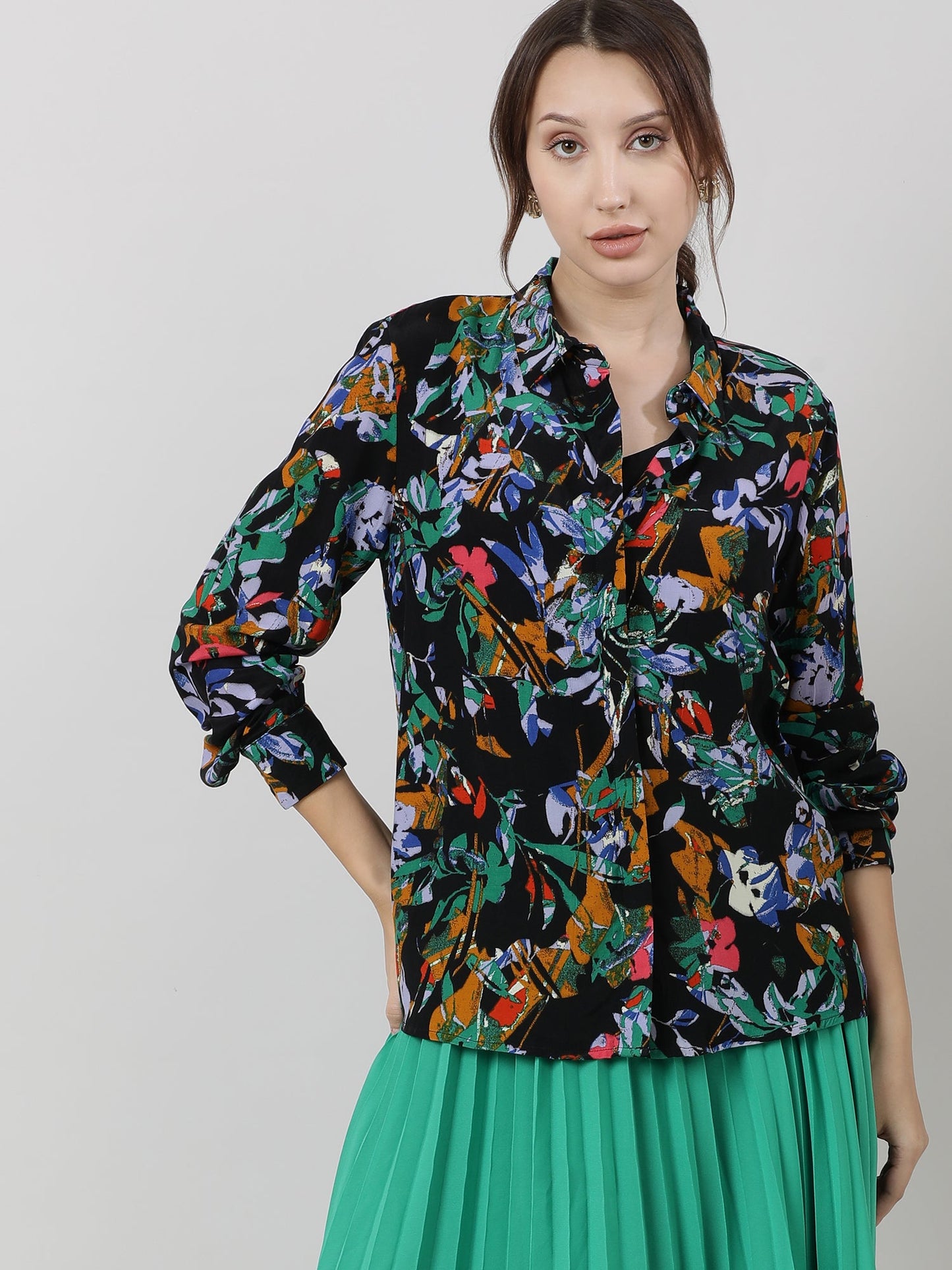 Women Viscose Black Printed Shirt