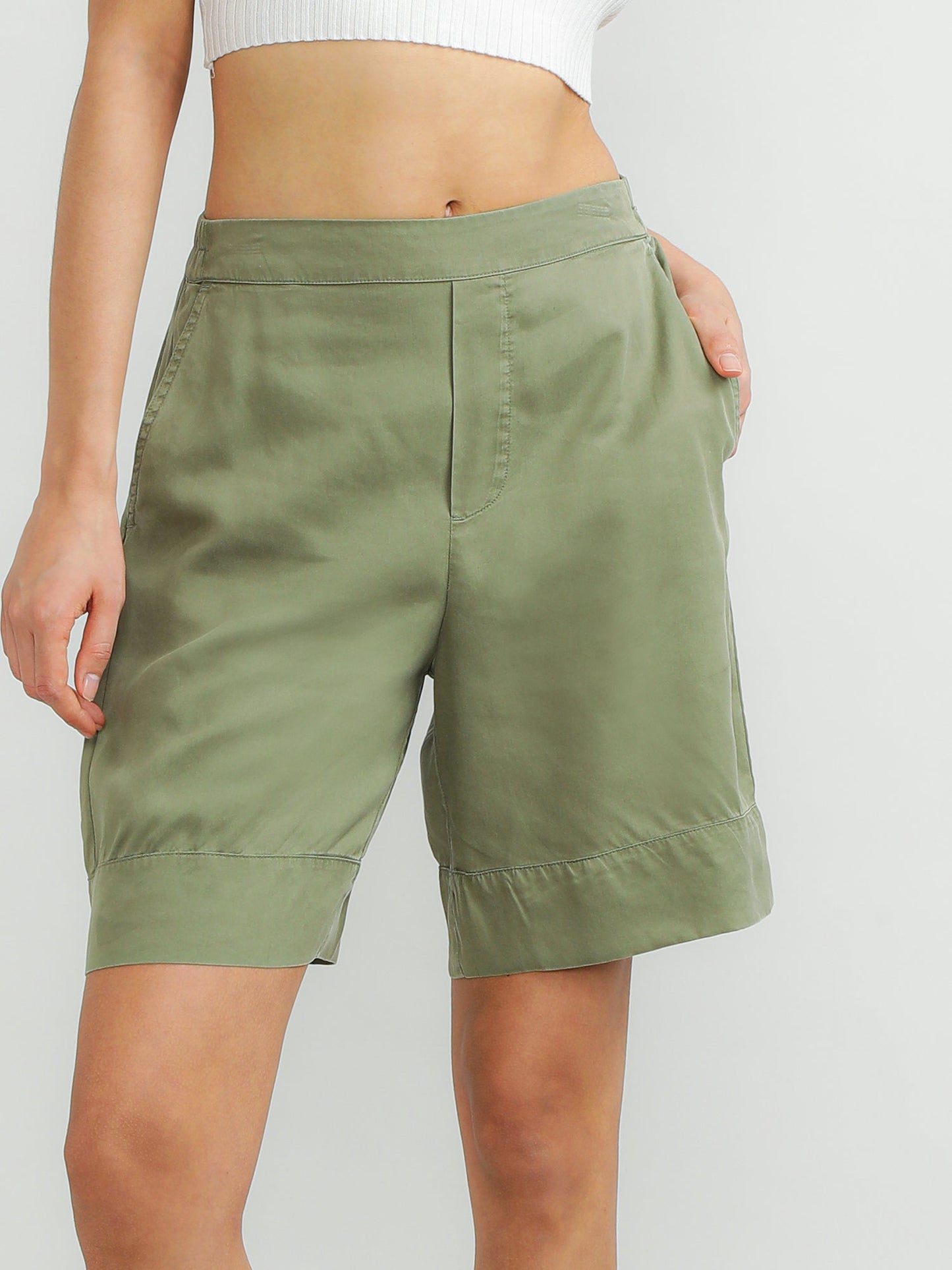 Women Tencel Olive Comfy Shorts
