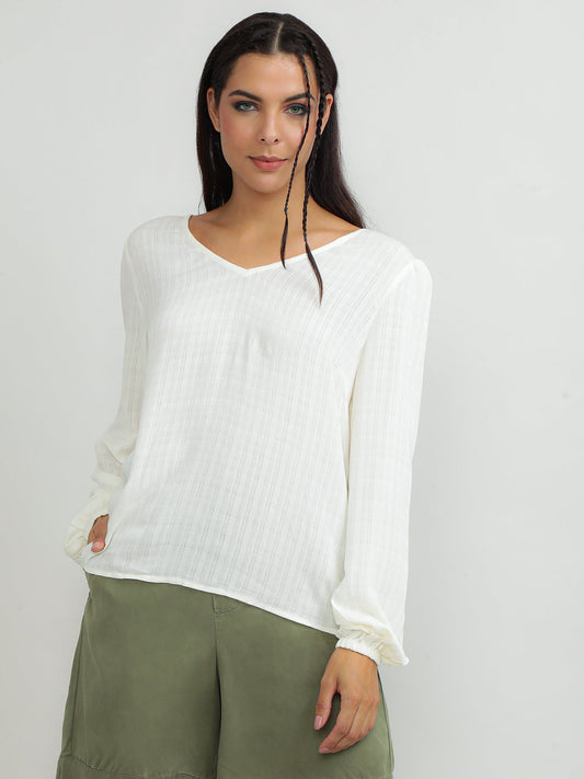 Women Viscose Cream Relaxed Top