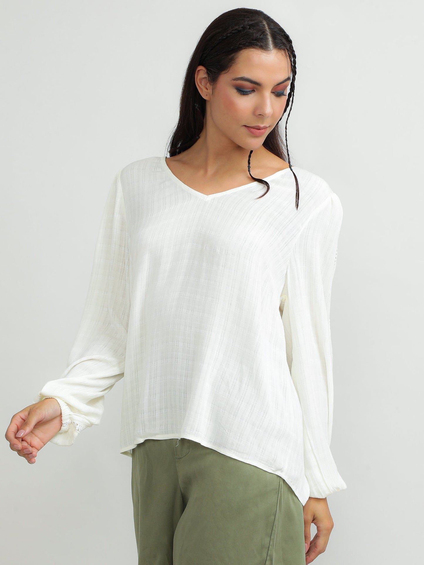 Women Viscose Cream Relaxed Top
