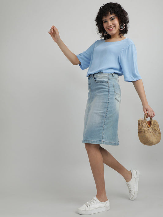 Women Viscose Blue Casual Top