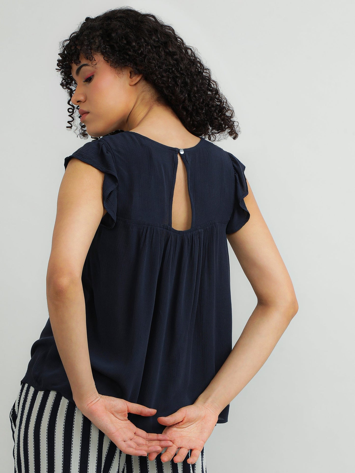 Women Viscose Navy Elegant Top