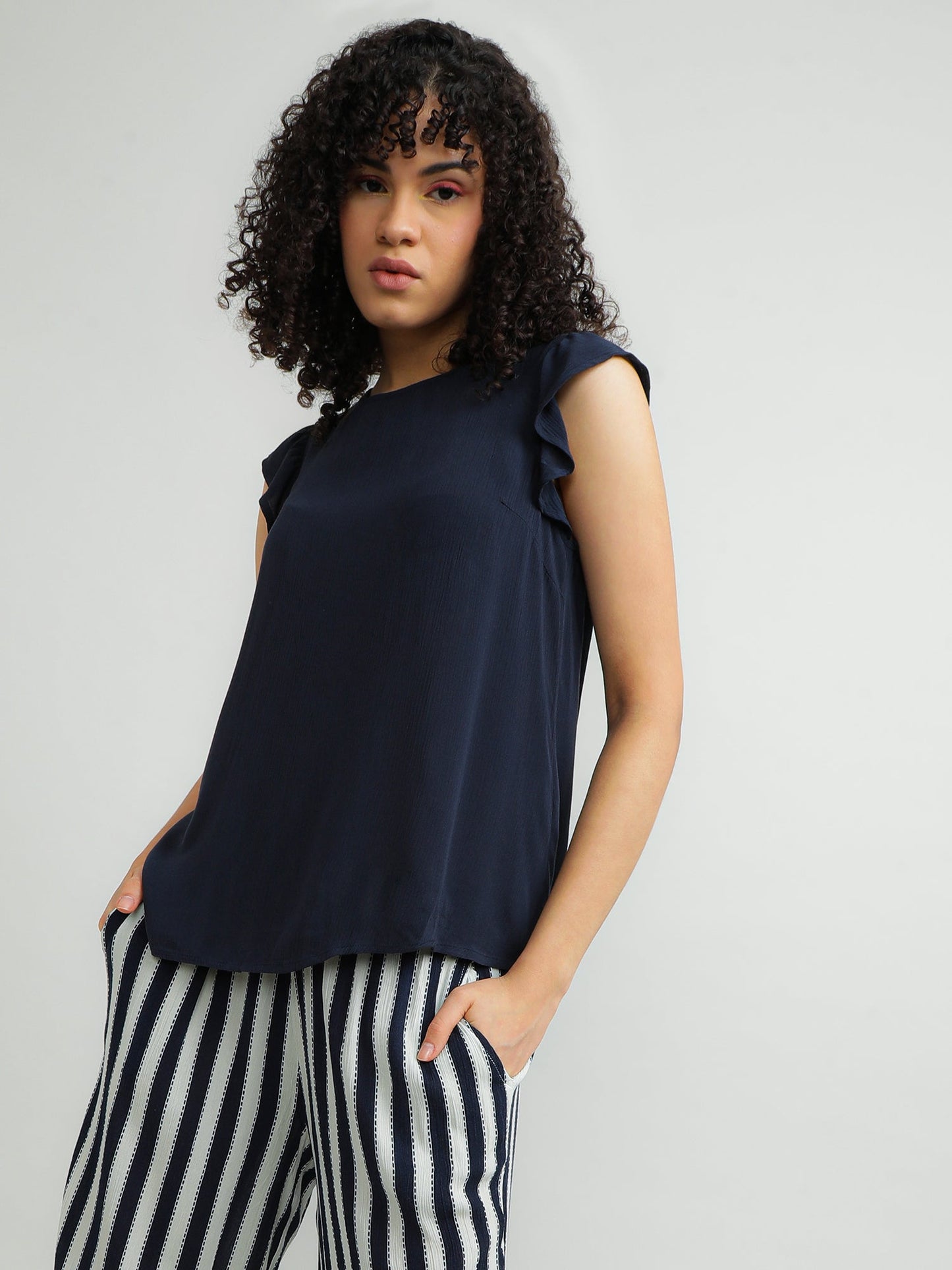 Women Viscose Navy Elegant Top