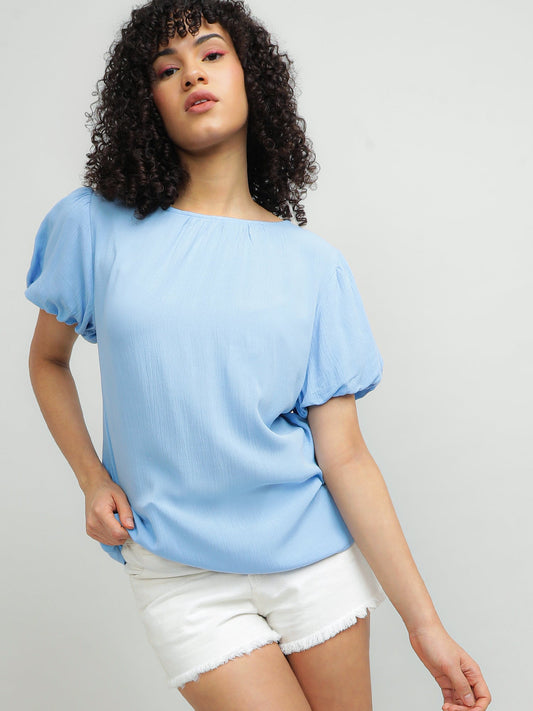 Women Viscose Blue Chic Top