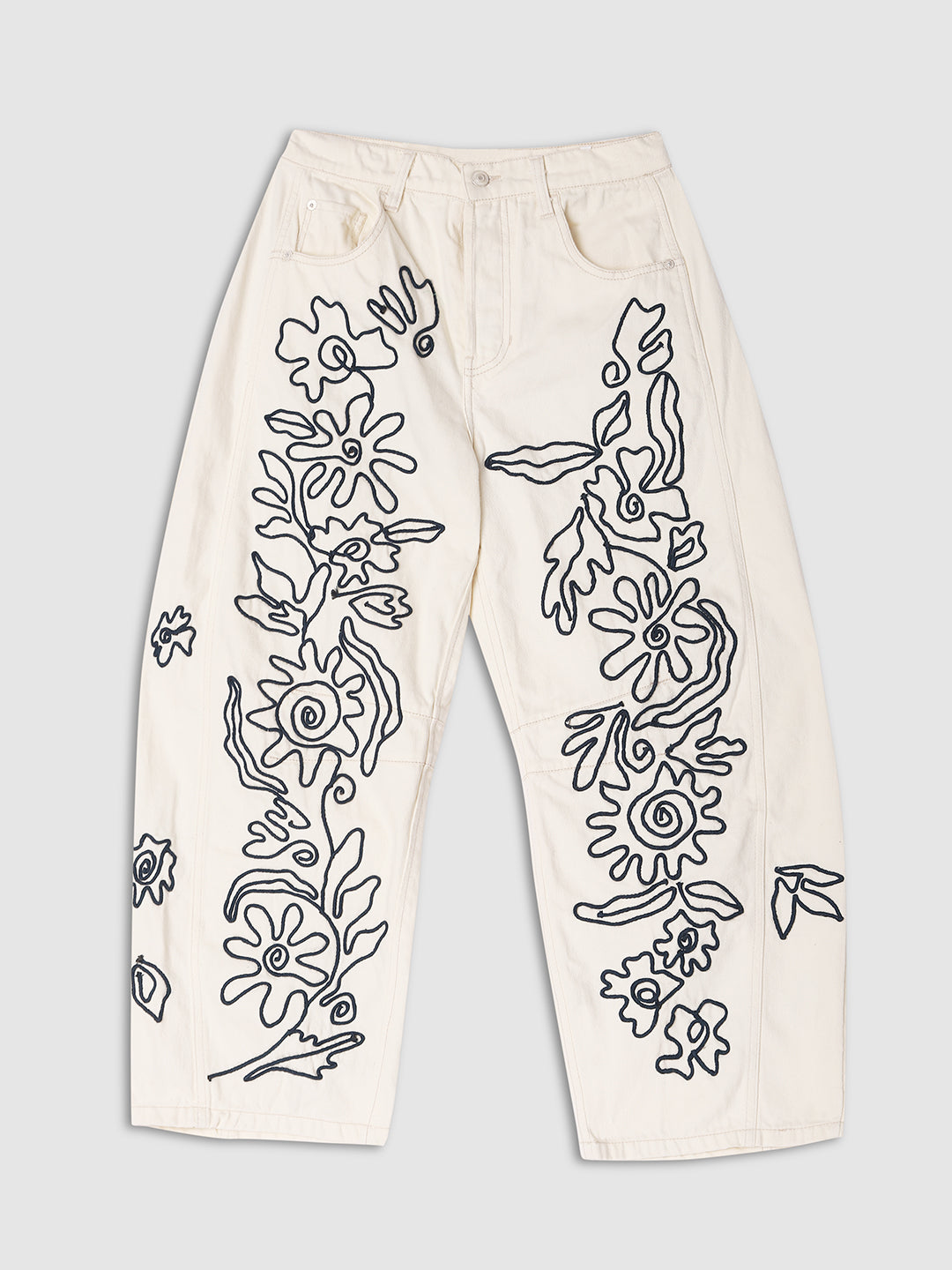 Women Cream Chic Thread Work Denim